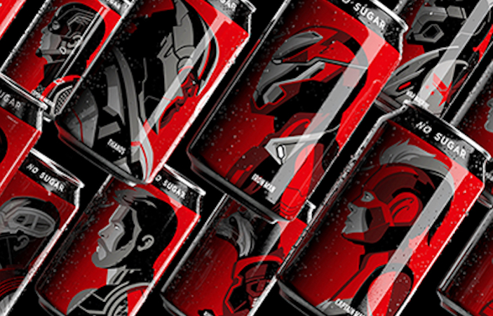 No sugar Coke cans featuring Marvel characters